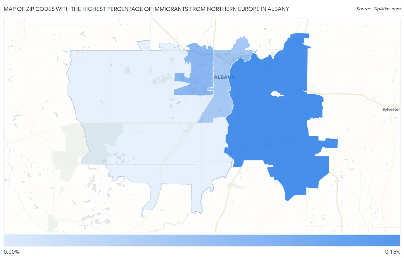 Zip Codes with the Highest Percentage of Immigrants from Northern Europe in Albany Map