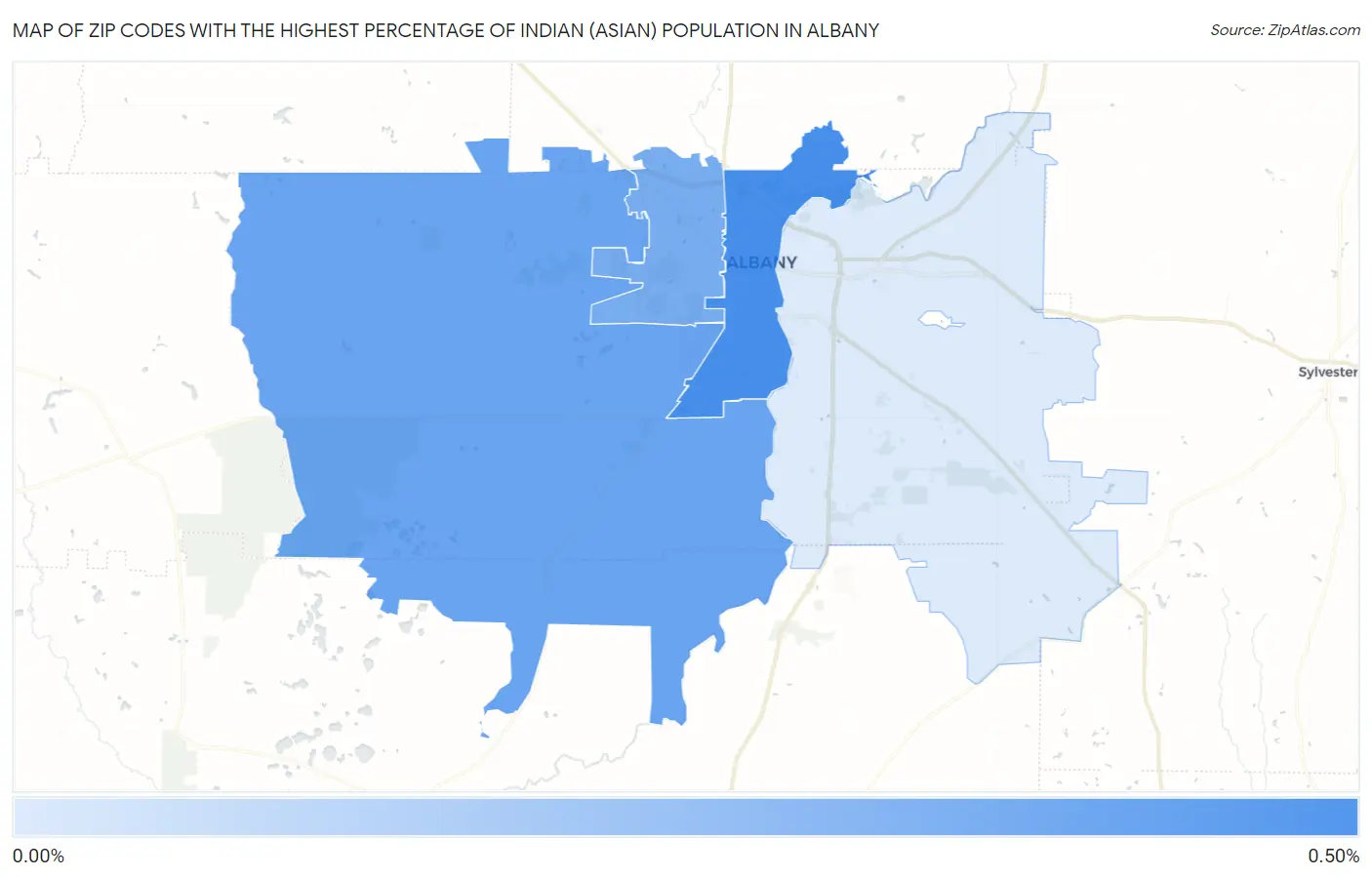 Zip Codes with the Highest Percentage of Indian (Asian) Population in Albany Map