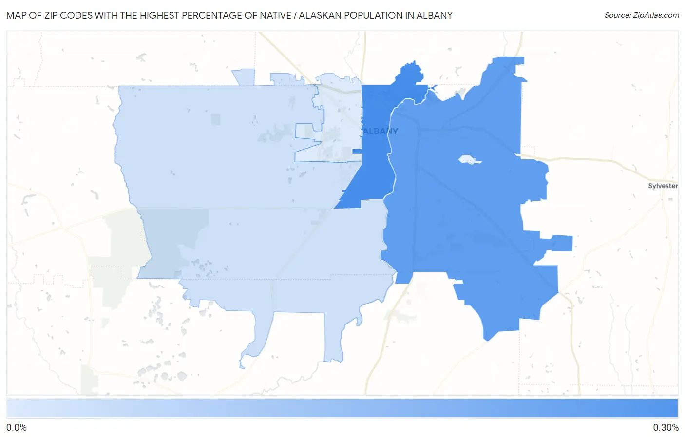 Zip Codes with the Highest Percentage of Native / Alaskan Population in Albany Map