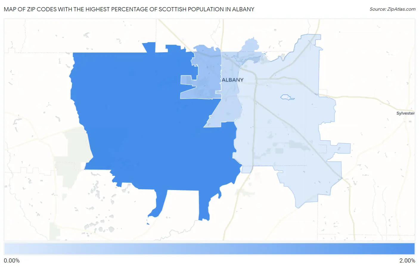 Zip Codes with the Highest Percentage of Scottish Population in Albany Map