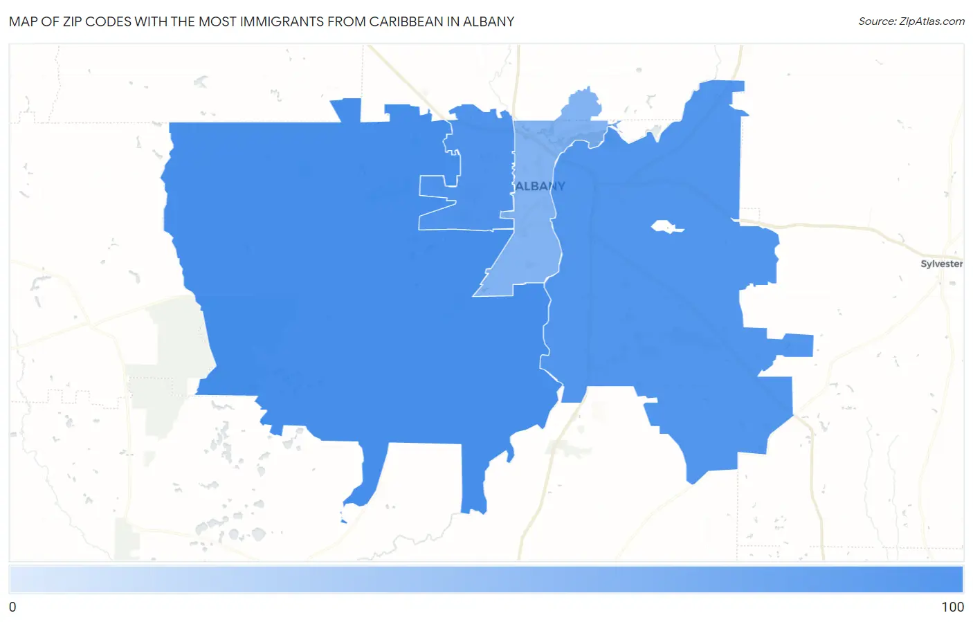 Zip Codes with the Most Immigrants from Caribbean in Albany Map