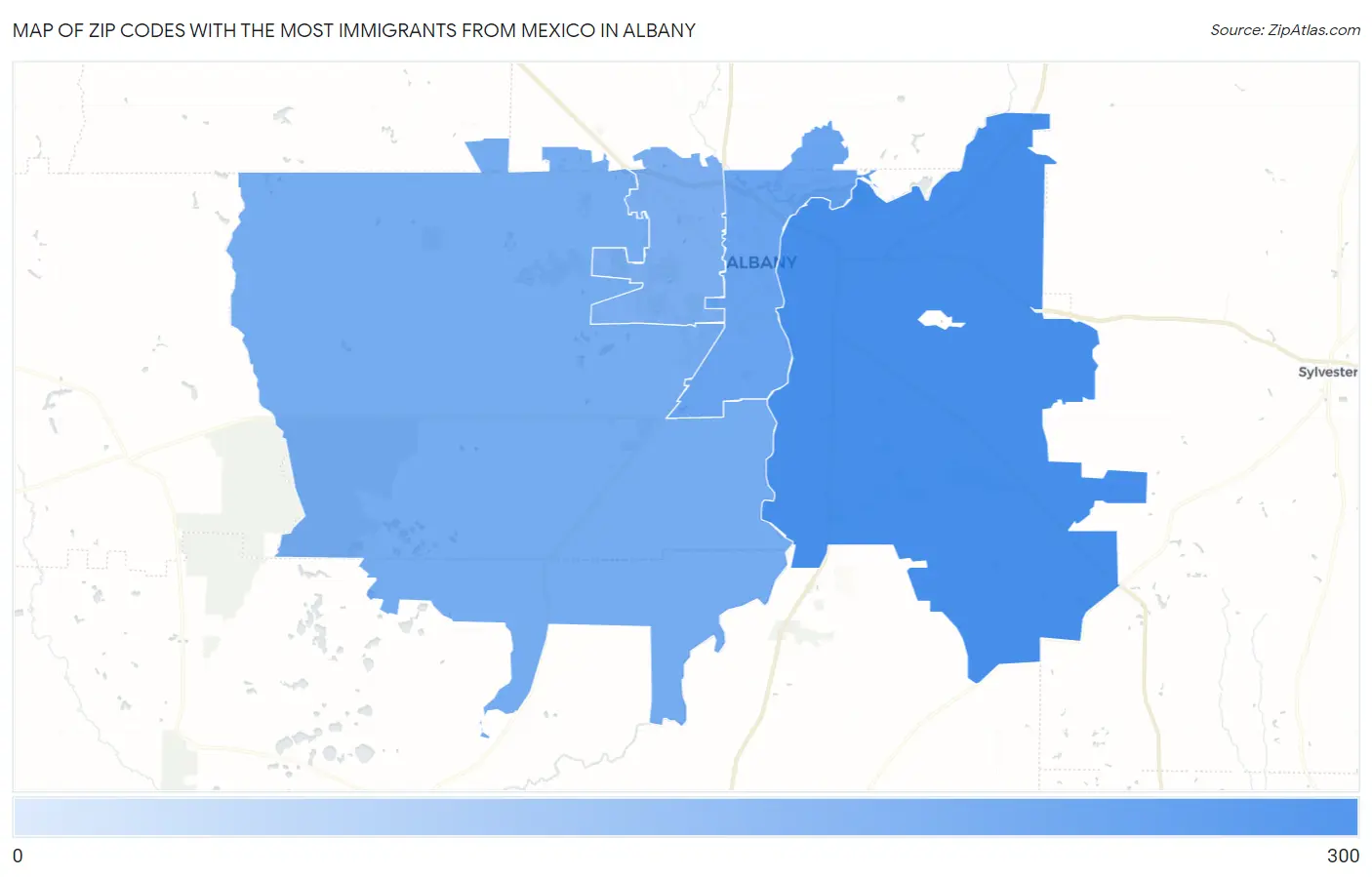 Zip Codes with the Most Immigrants from Mexico in Albany Map