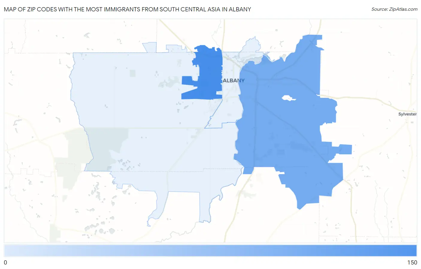 Zip Codes with the Most Immigrants from South Central Asia in Albany Map