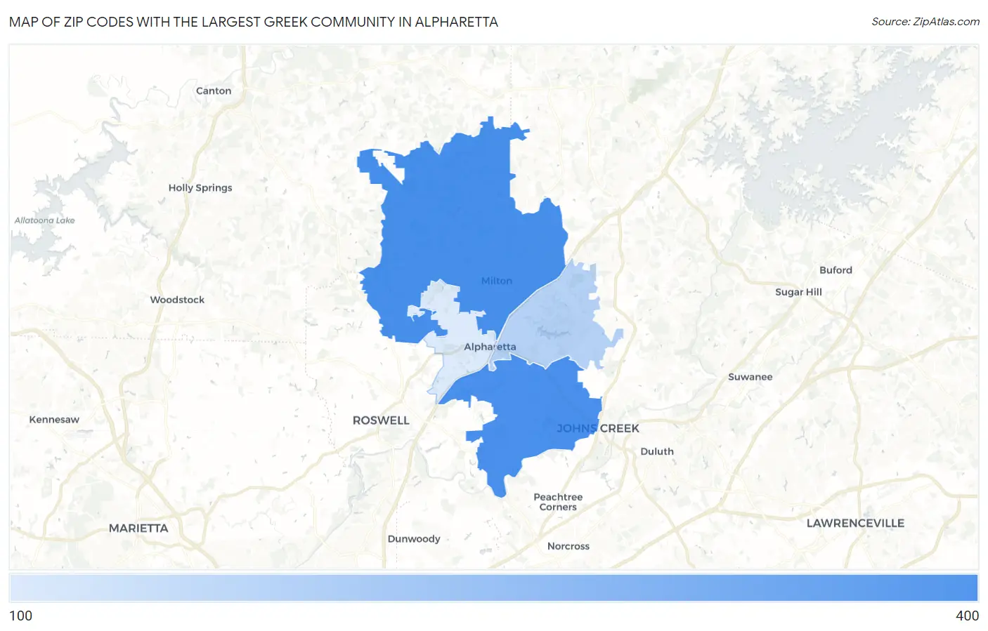 Zip Codes with the Largest Greek Community in Alpharetta Map