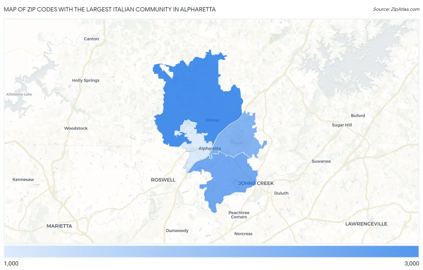 Zip Codes with the Largest Italian Community in Alpharetta Map