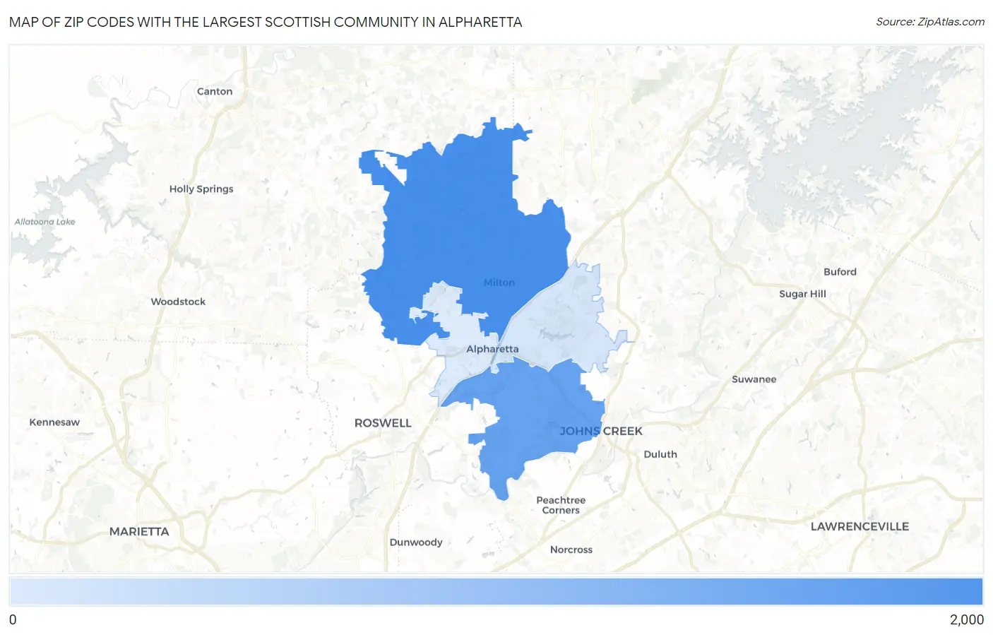 Zip Codes with the Largest Scottish Community in Alpharetta Map