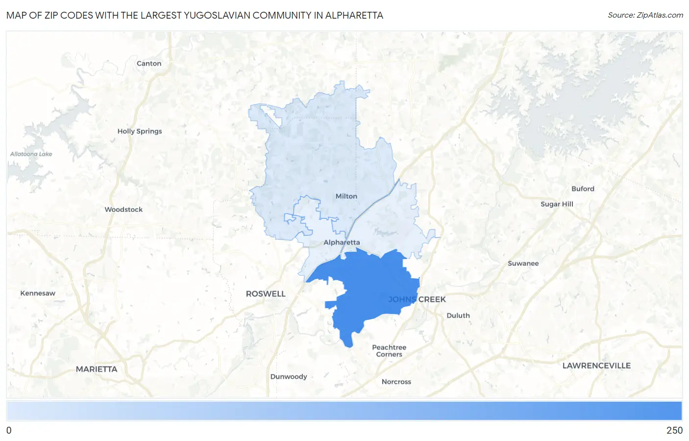 Zip Codes with the Largest Yugoslavian Community in Alpharetta Map