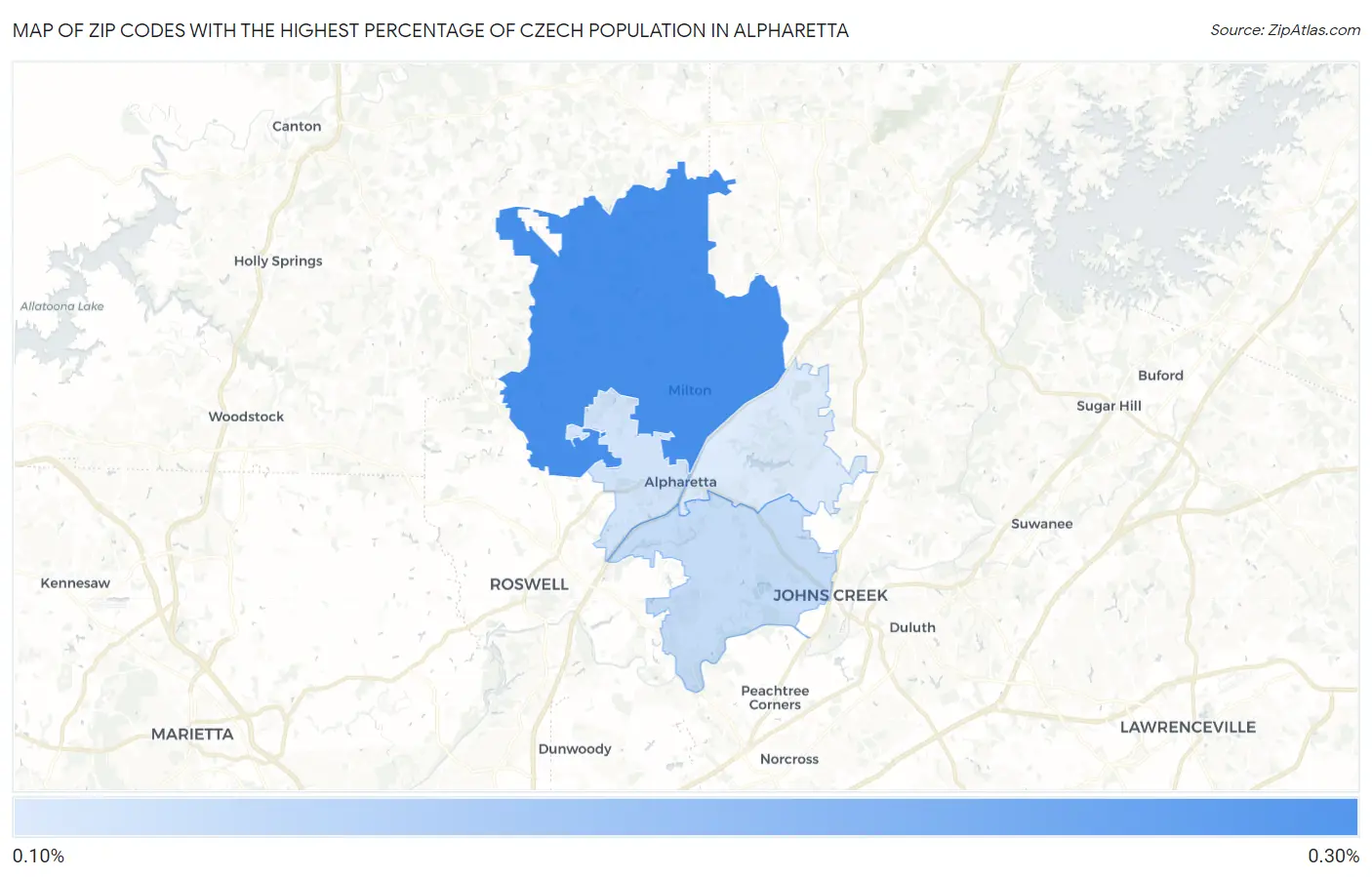 Zip Codes with the Highest Percentage of Czech Population in Alpharetta Map