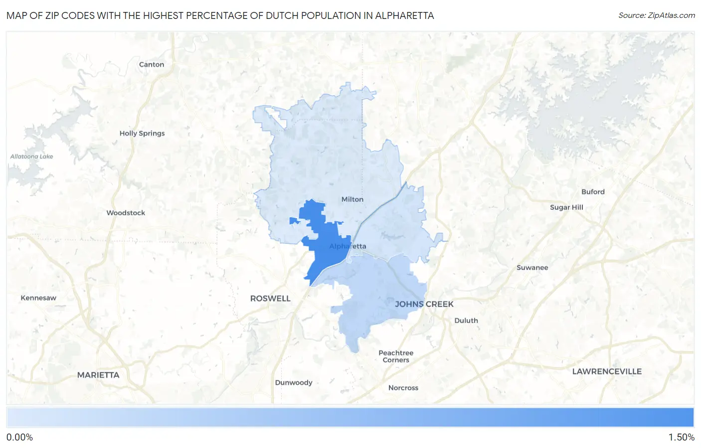Zip Codes with the Highest Percentage of Dutch Population in Alpharetta Map