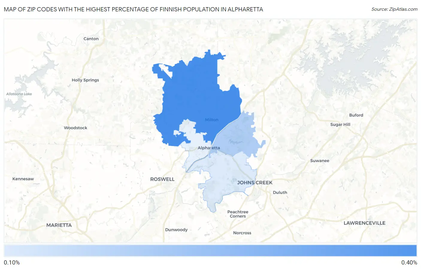 Zip Codes with the Highest Percentage of Finnish Population in Alpharetta Map