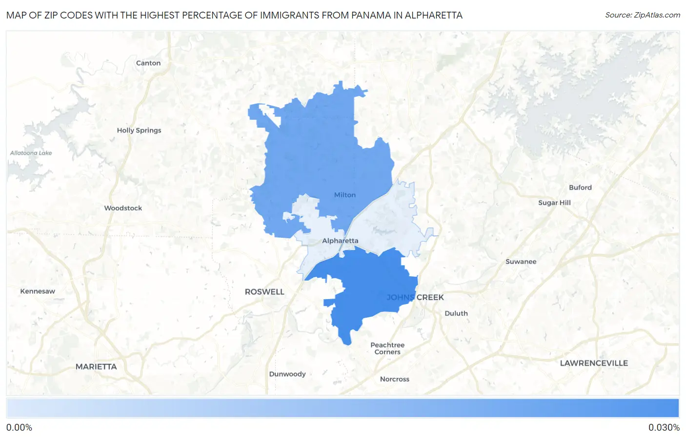 Zip Codes with the Highest Percentage of Immigrants from Panama in Alpharetta Map