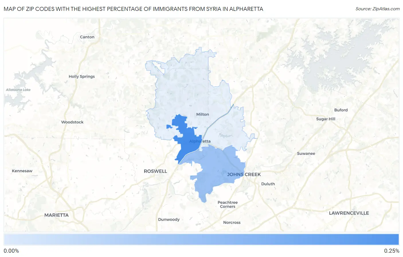 Zip Codes with the Highest Percentage of Immigrants from Syria in Alpharetta Map