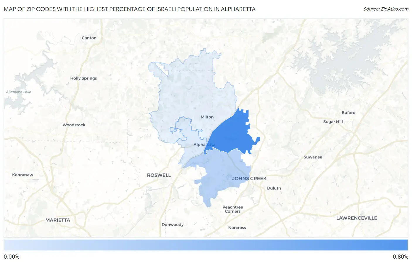 Zip Codes with the Highest Percentage of Israeli Population in Alpharetta Map