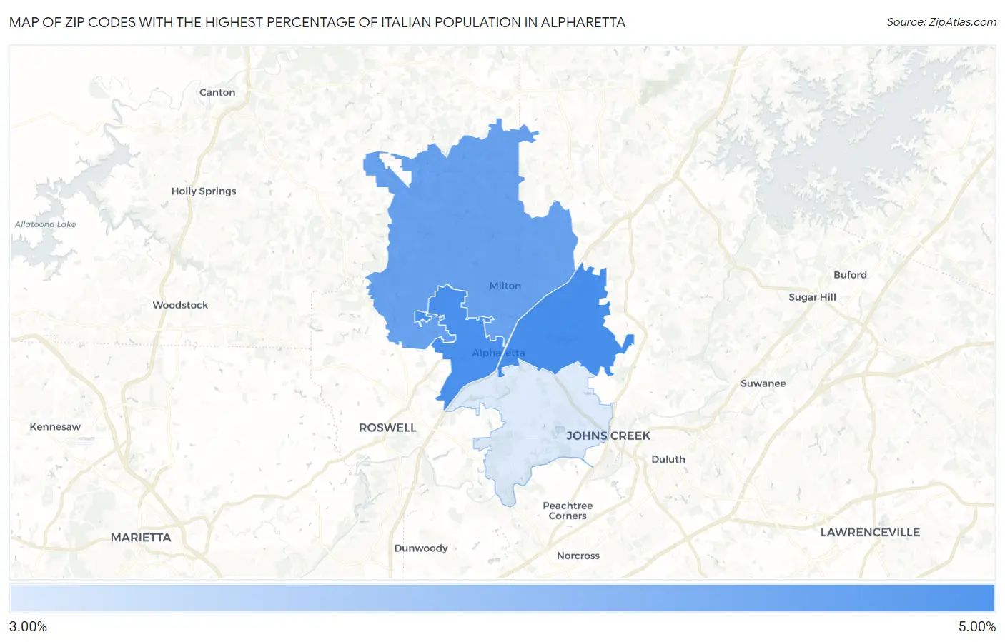 Zip Codes with the Highest Percentage of Italian Population in Alpharetta Map
