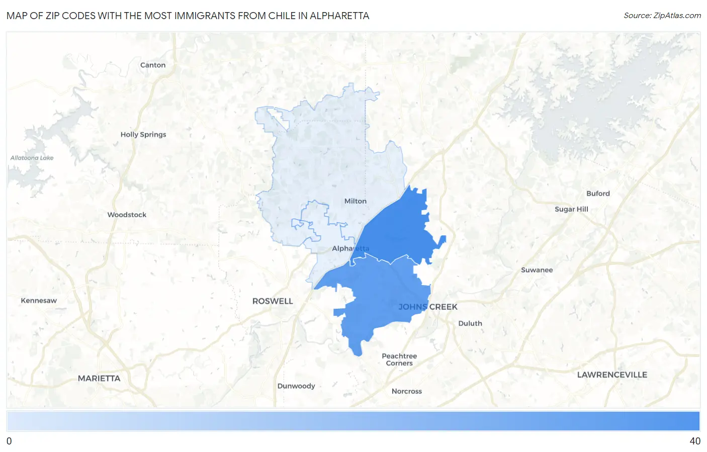 Zip Codes with the Most Immigrants from Chile in Alpharetta Map