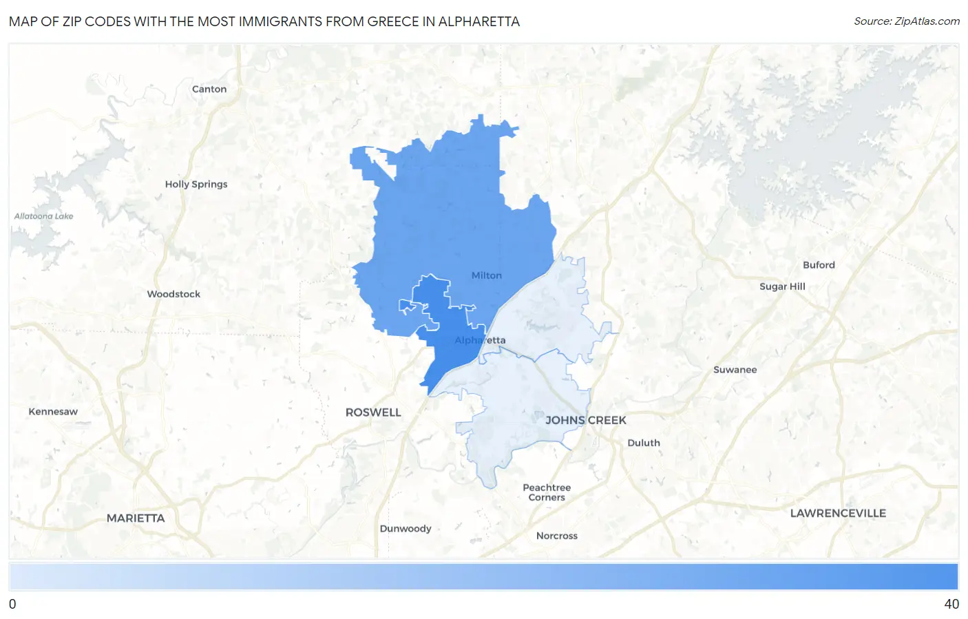 Zip Codes with the Most Immigrants from Greece in Alpharetta Map