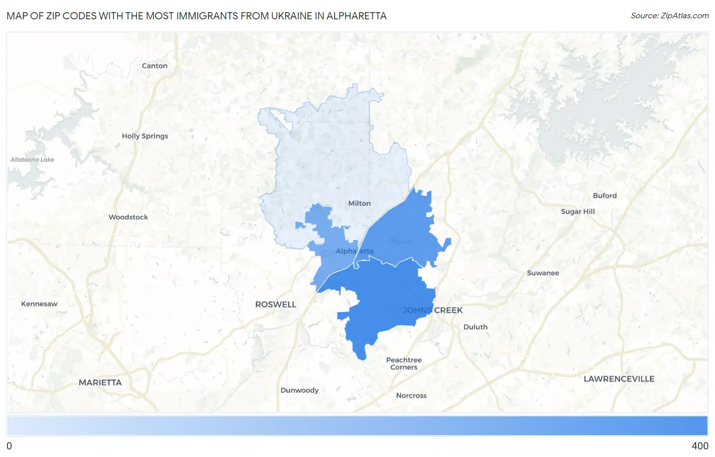 Zip Codes with the Most Immigrants from Ukraine in Alpharetta Map