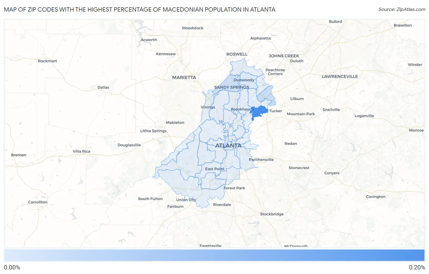Zip Codes with the Highest Percentage of Macedonian Population in Atlanta Map