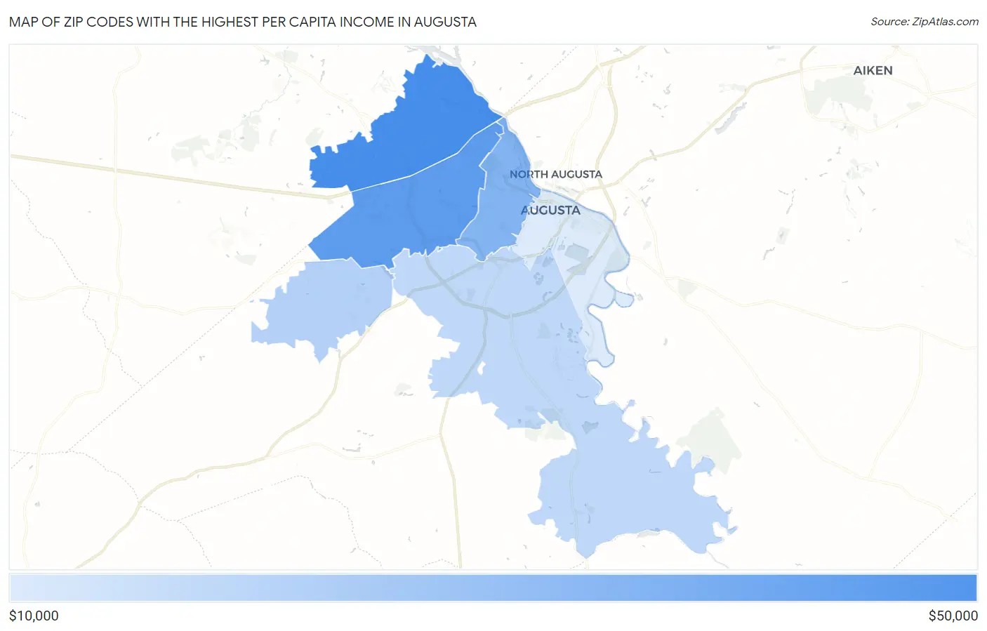 Zip Codes with the Highest Per Capita Income in Augusta Map