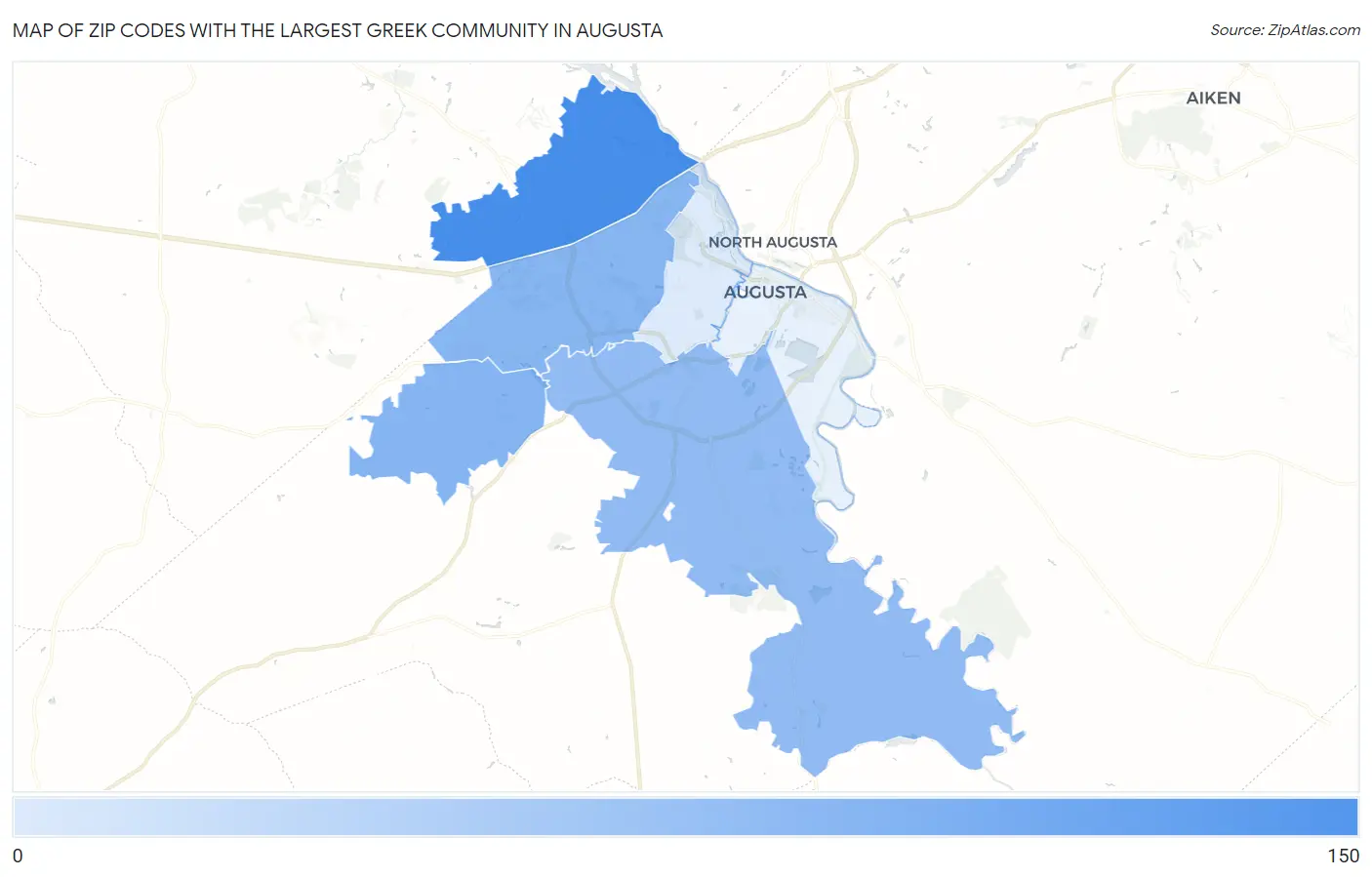Zip Codes with the Largest Greek Community in Augusta Map