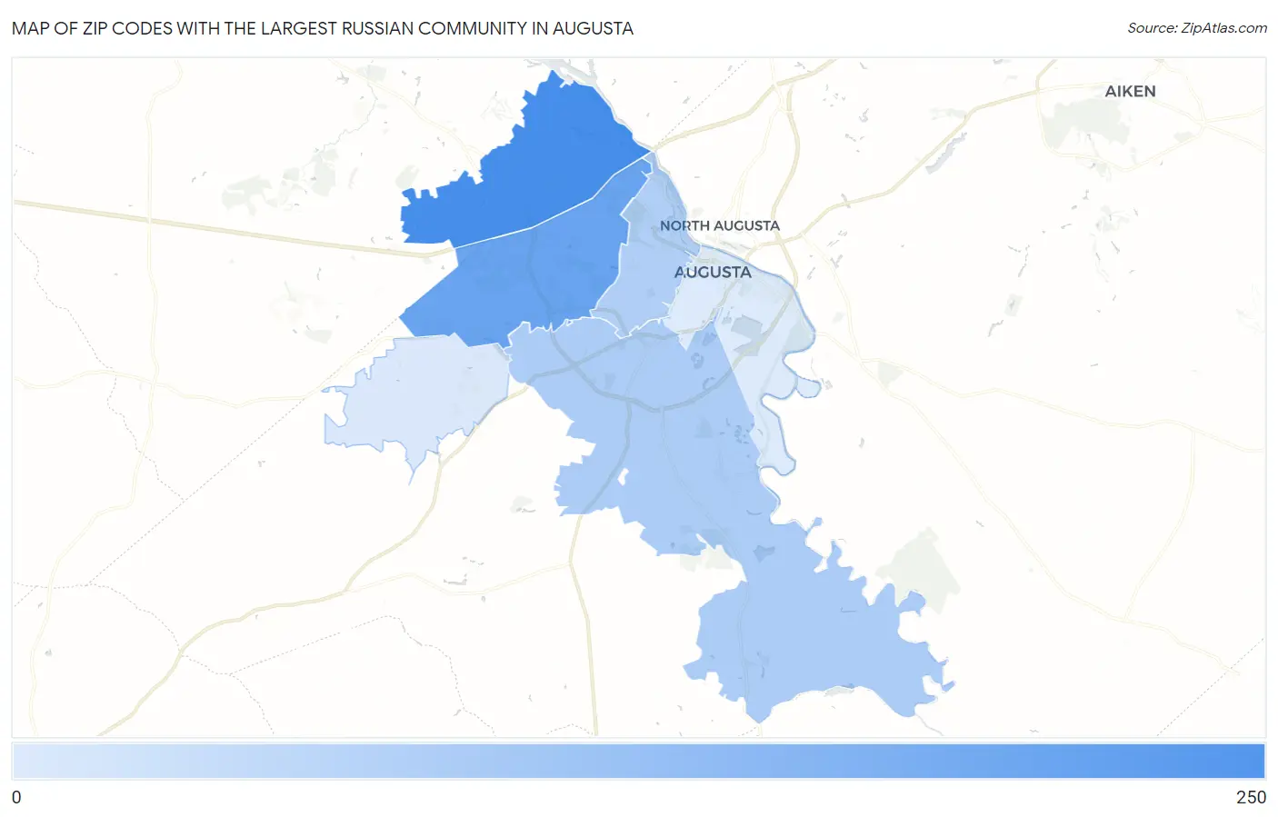Zip Codes with the Largest Russian Community in Augusta Map