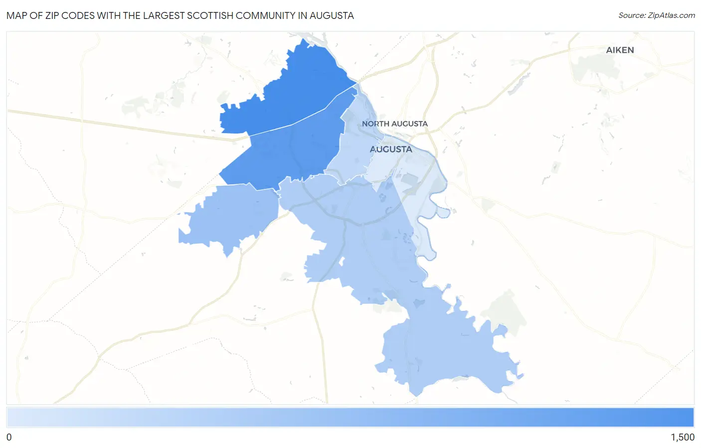 Zip Codes with the Largest Scottish Community in Augusta Map