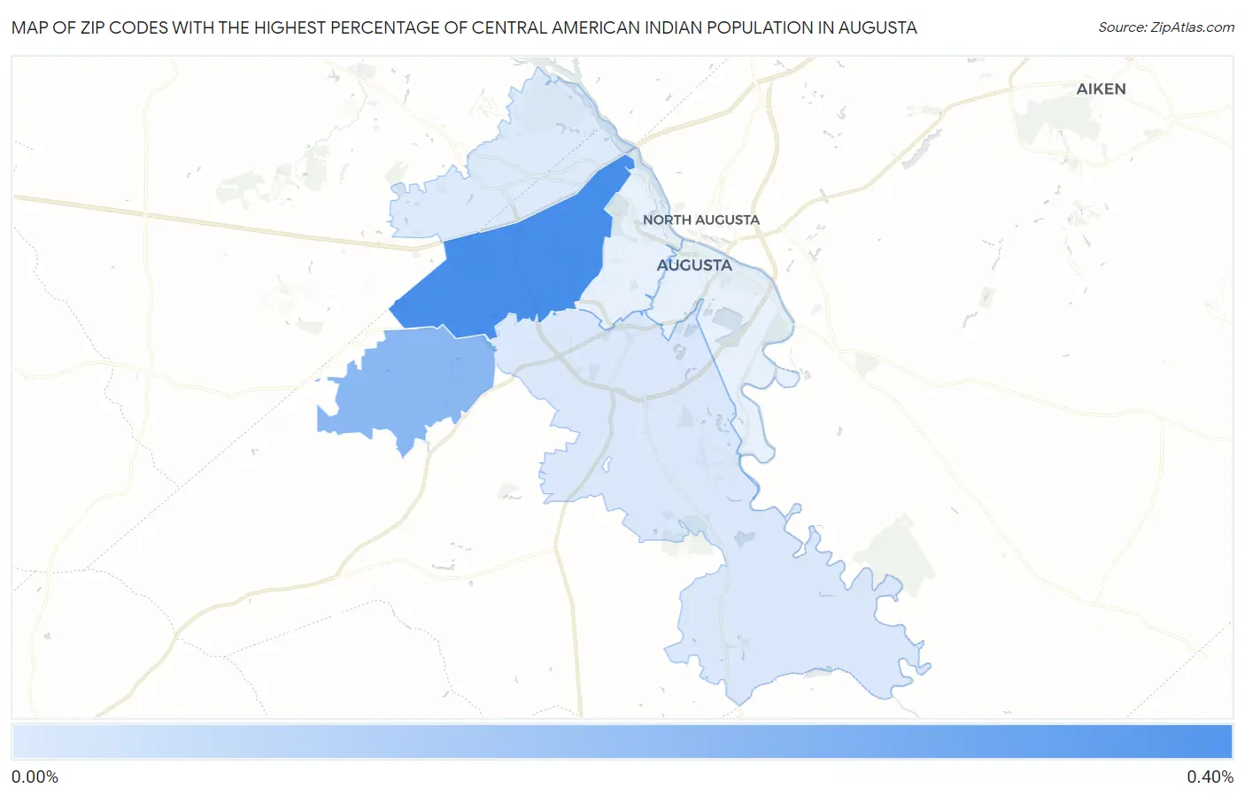 Zip Codes with the Highest Percentage of Central American Indian Population in Augusta Map