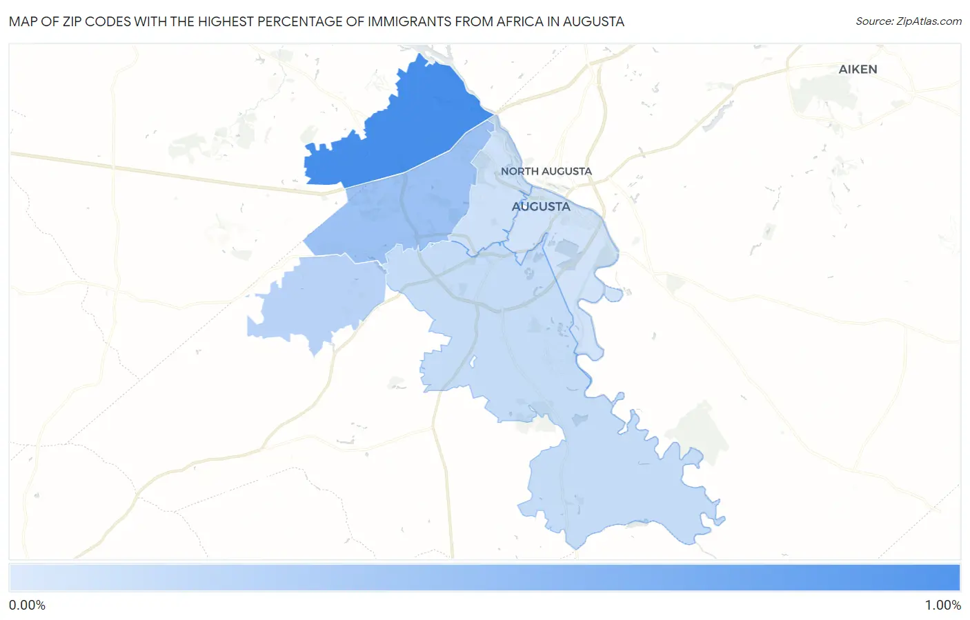 Zip Codes with the Highest Percentage of Immigrants from Africa in Augusta Map