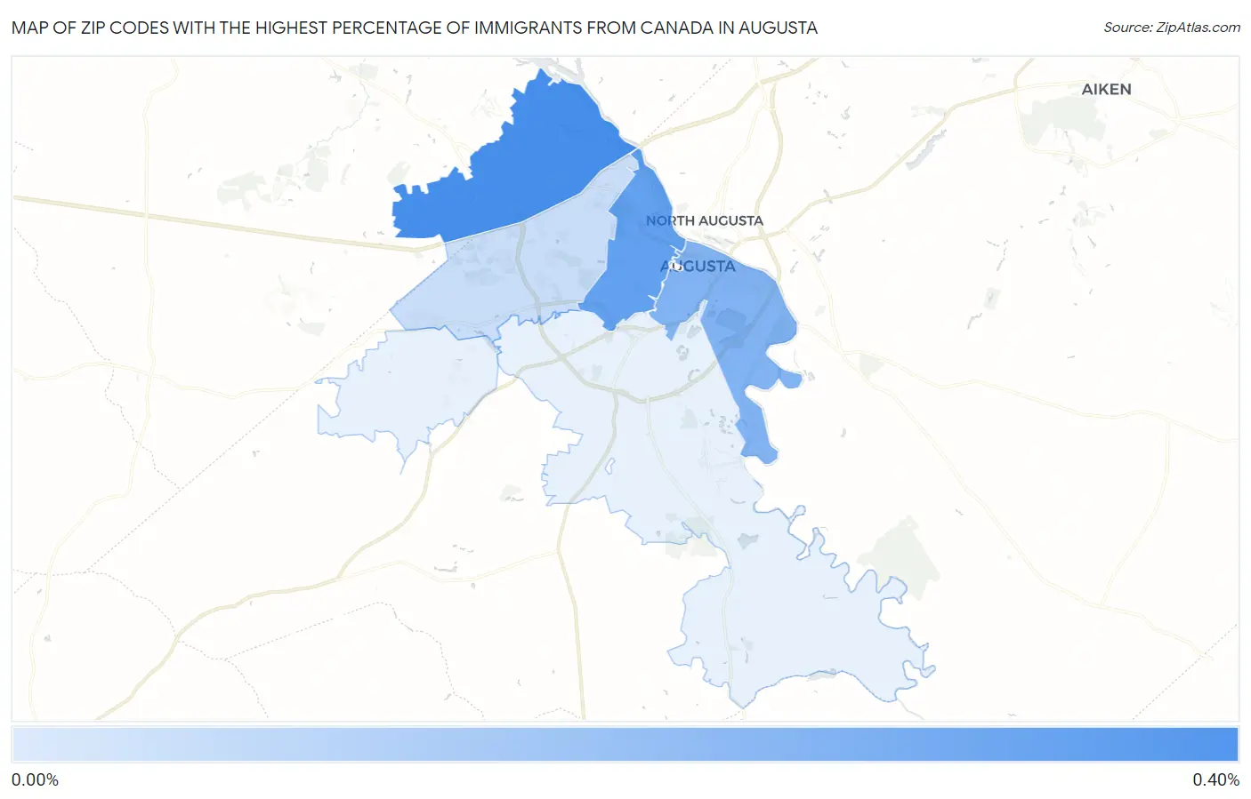 Zip Codes with the Highest Percentage of Immigrants from Canada in Augusta Map
