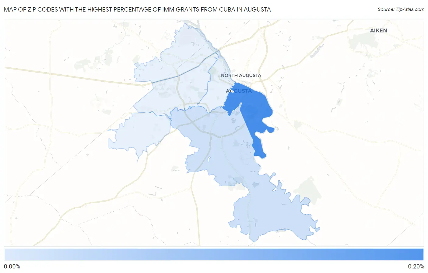 Zip Codes with the Highest Percentage of Immigrants from Cuba in Augusta Map