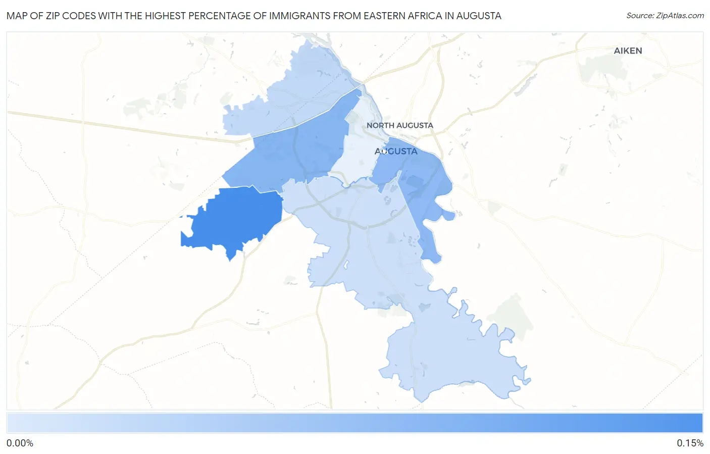 Zip Codes with the Highest Percentage of Immigrants from Eastern Africa in Augusta Map