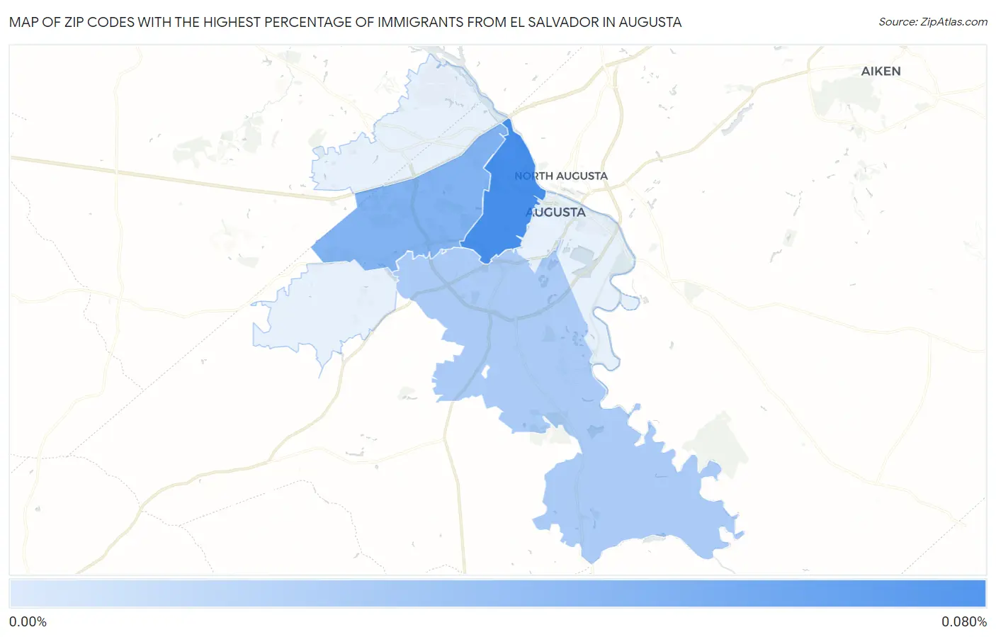 Zip Codes with the Highest Percentage of Immigrants from El Salvador in Augusta Map