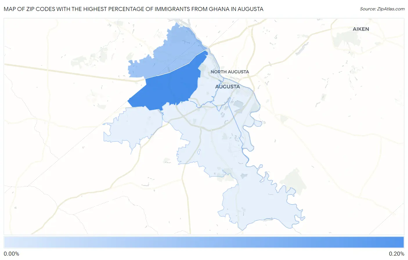 Zip Codes with the Highest Percentage of Immigrants from Ghana in Augusta Map