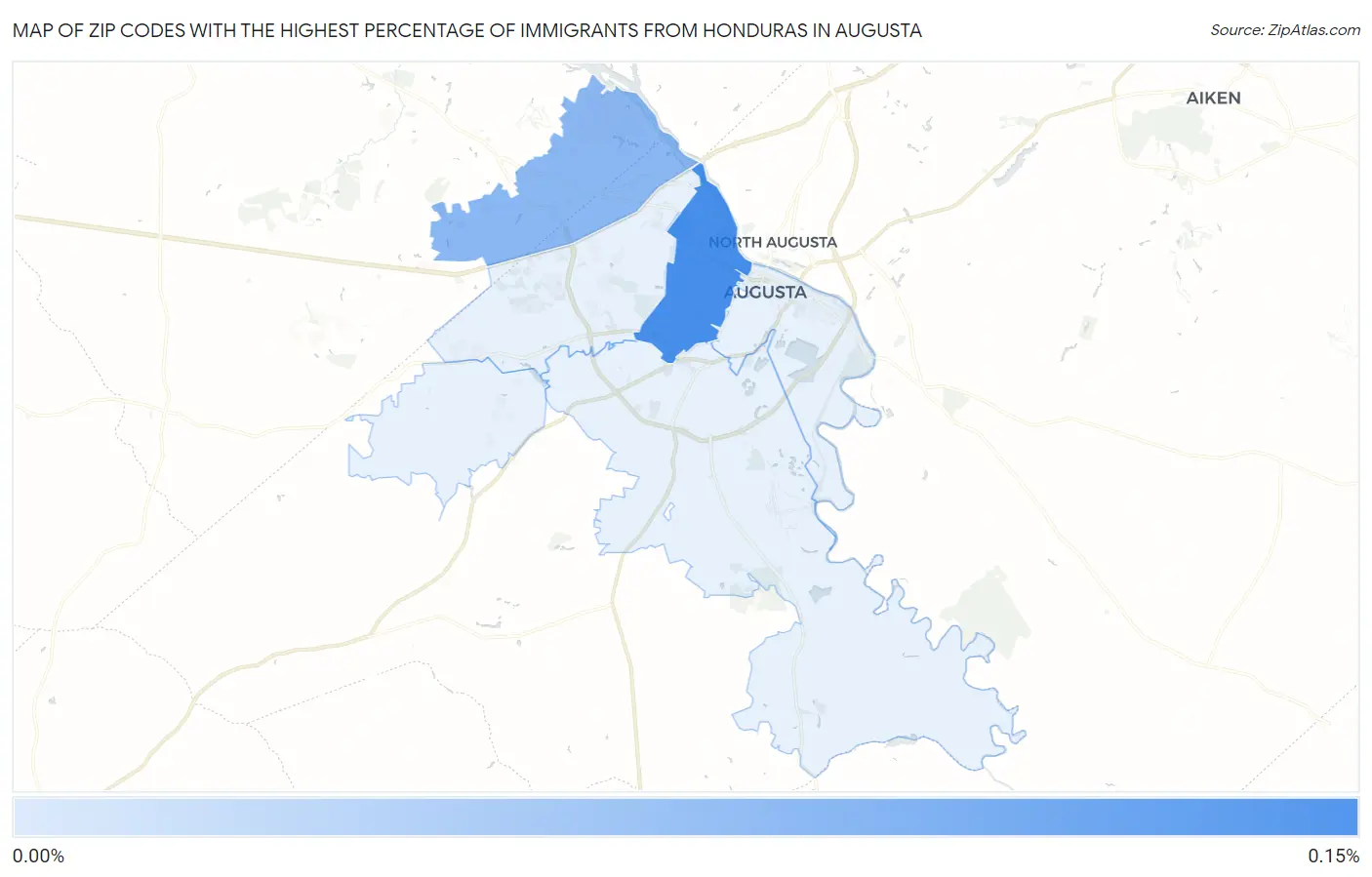 Zip Codes with the Highest Percentage of Immigrants from Honduras in Augusta Map