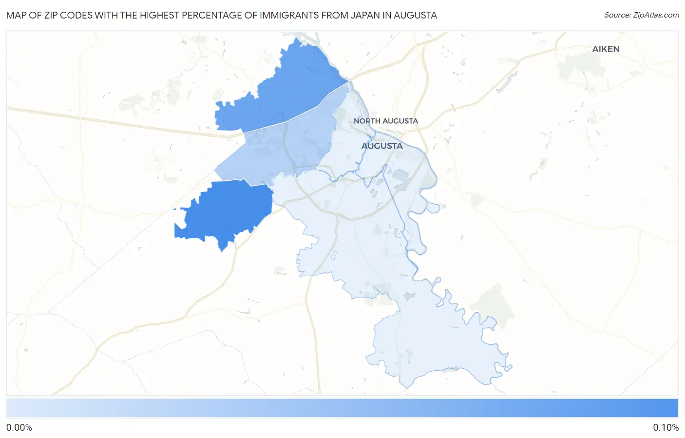 Zip Codes with the Highest Percentage of Immigrants from Japan in Augusta Map