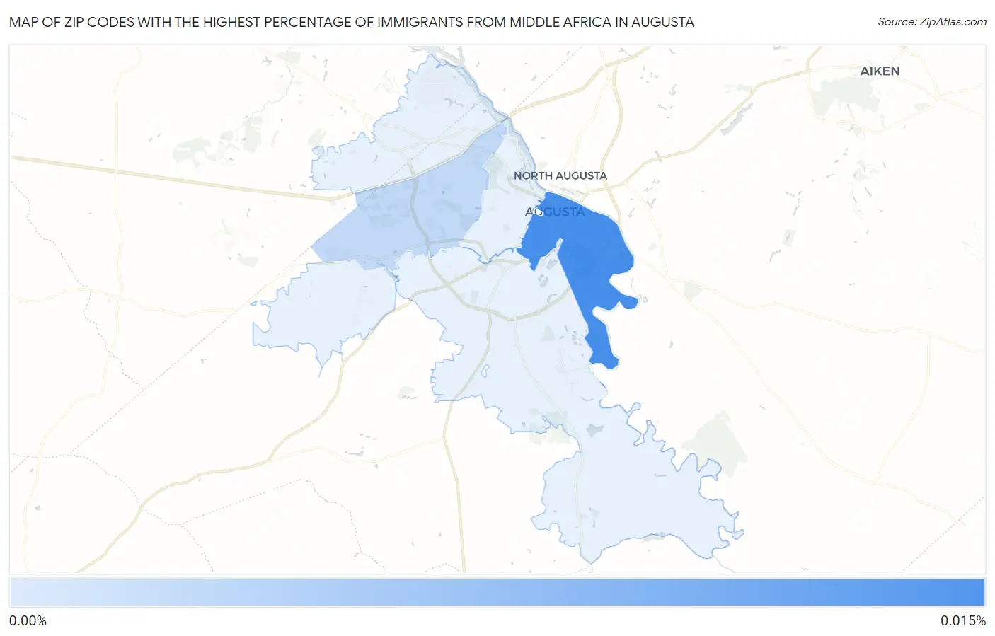 Zip Codes with the Highest Percentage of Immigrants from Middle Africa in Augusta Map