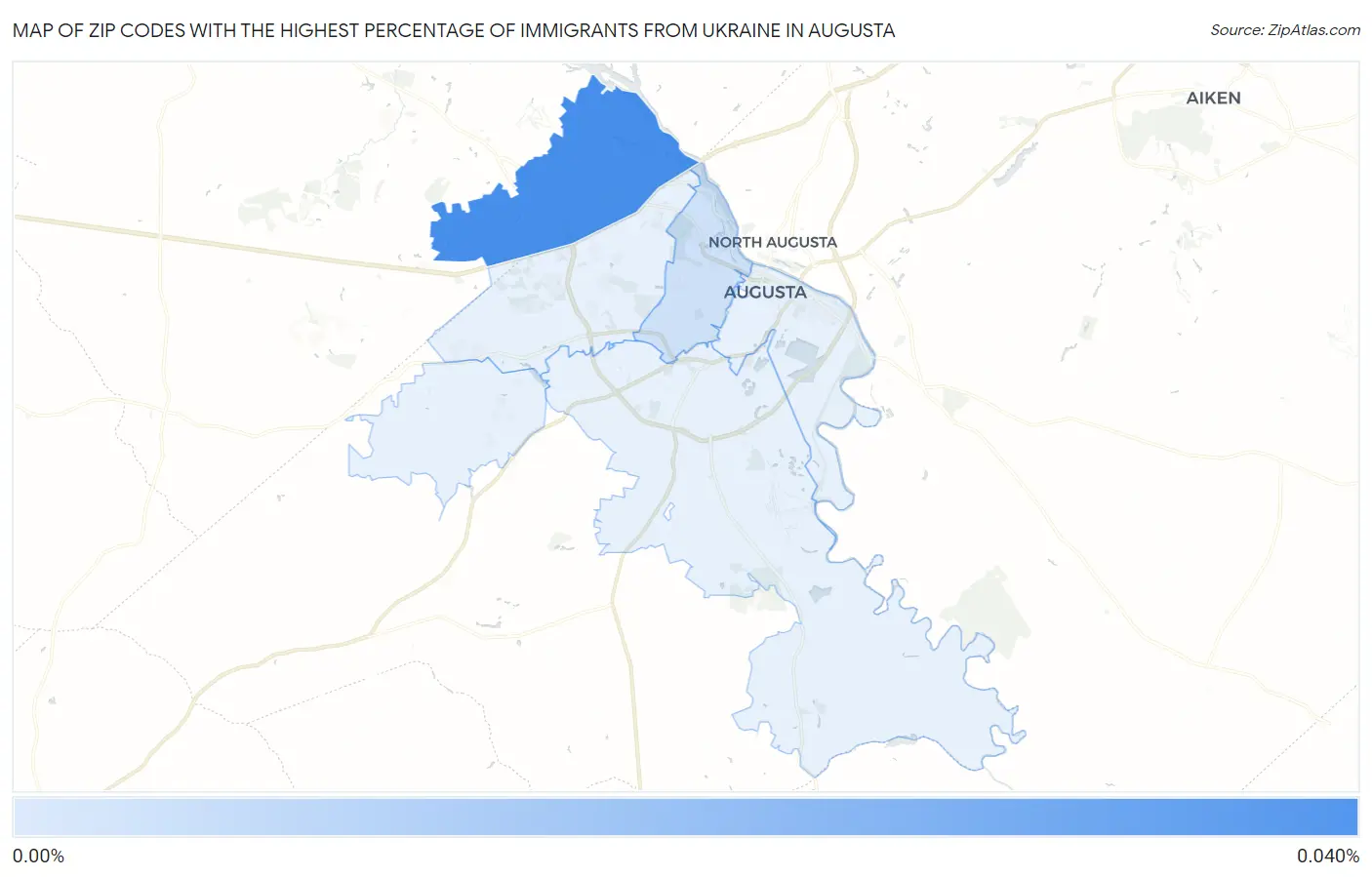 Zip Codes with the Highest Percentage of Immigrants from Ukraine in Augusta Map