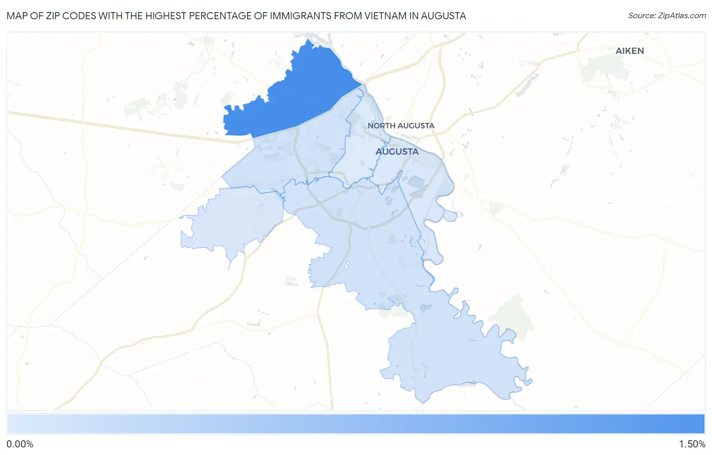 Zip Codes with the Highest Percentage of Immigrants from Vietnam in Augusta Map