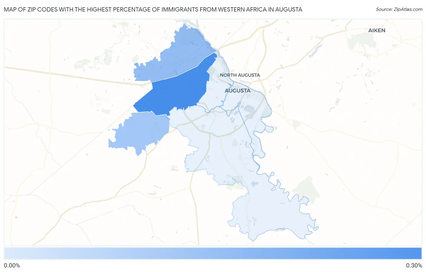 Zip Codes with the Highest Percentage of Immigrants from Western Africa in Augusta Map