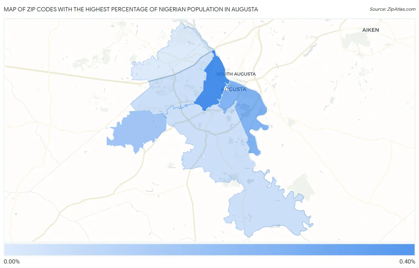 Zip Codes with the Highest Percentage of Nigerian Population in Augusta Map