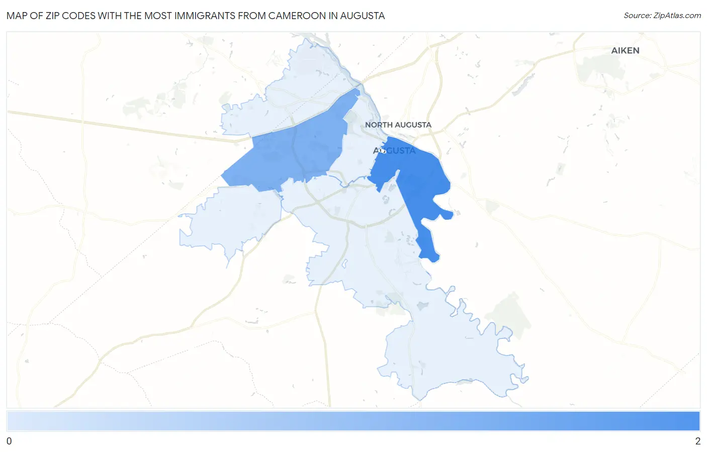 Zip Codes with the Most Immigrants from Cameroon in Augusta Map