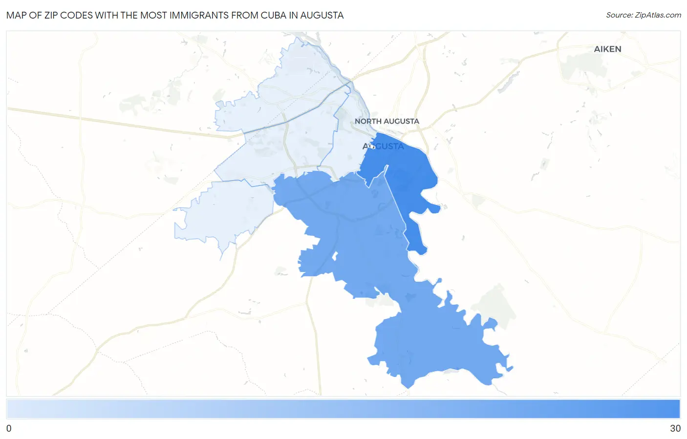 Zip Codes with the Most Immigrants from Cuba in Augusta Map