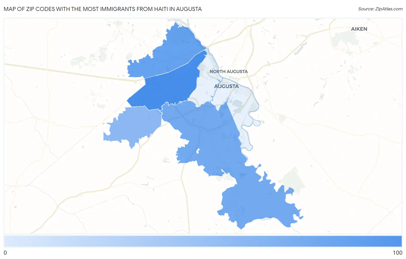Zip Codes with the Most Immigrants from Haiti in Augusta Map