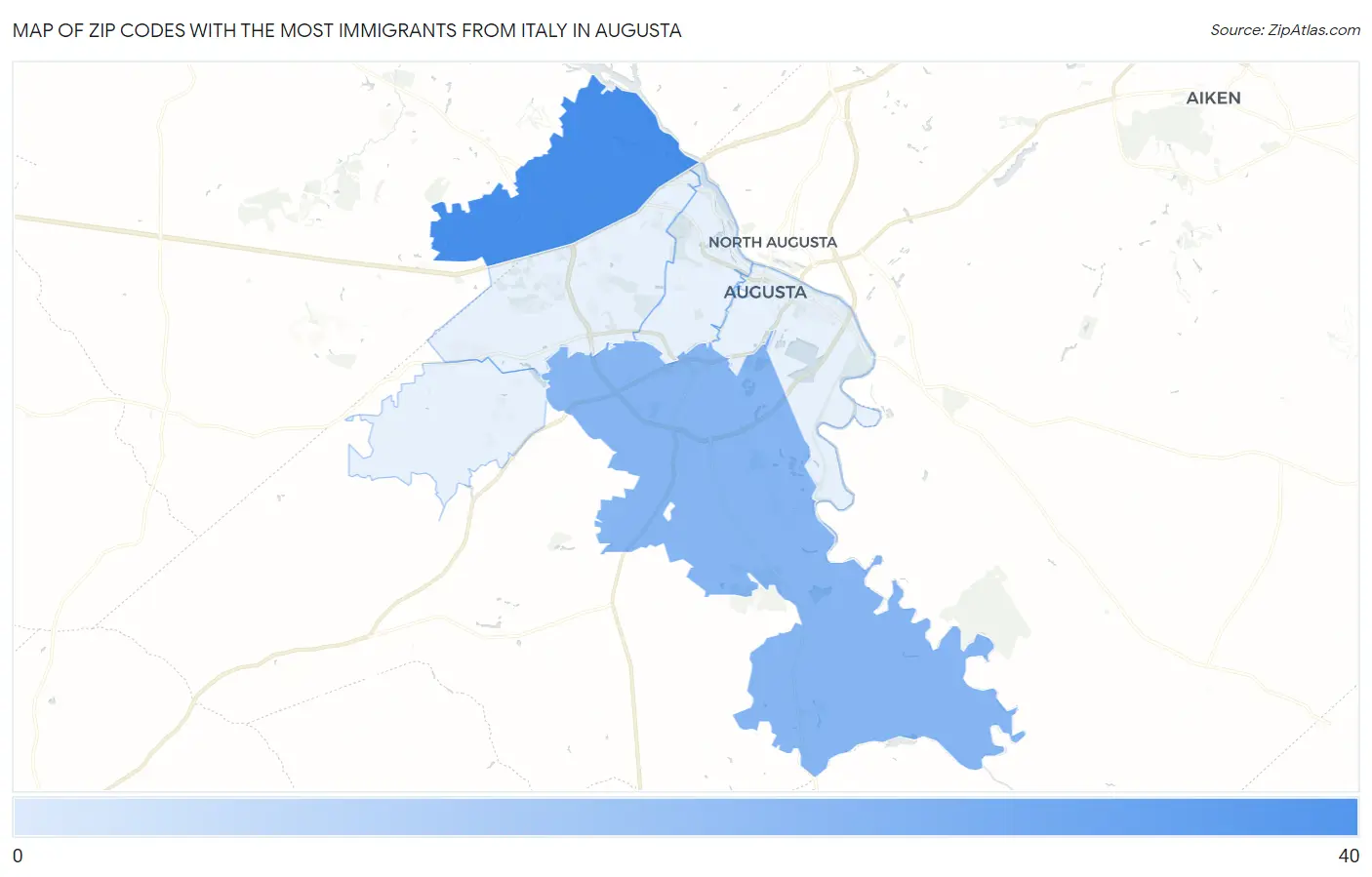 Zip Codes with the Most Immigrants from Italy in Augusta Map