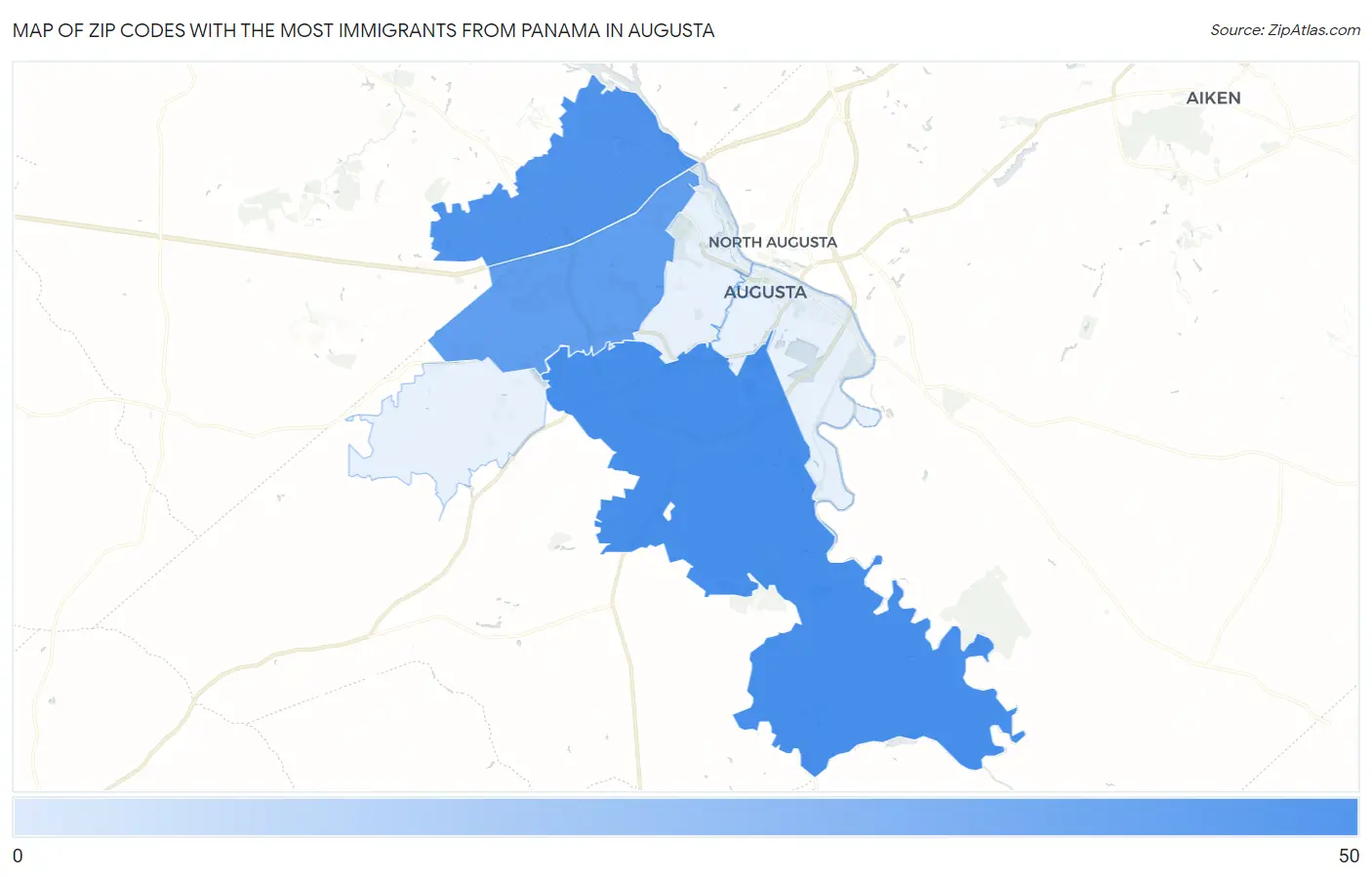 Zip Codes with the Most Immigrants from Panama in Augusta Map
