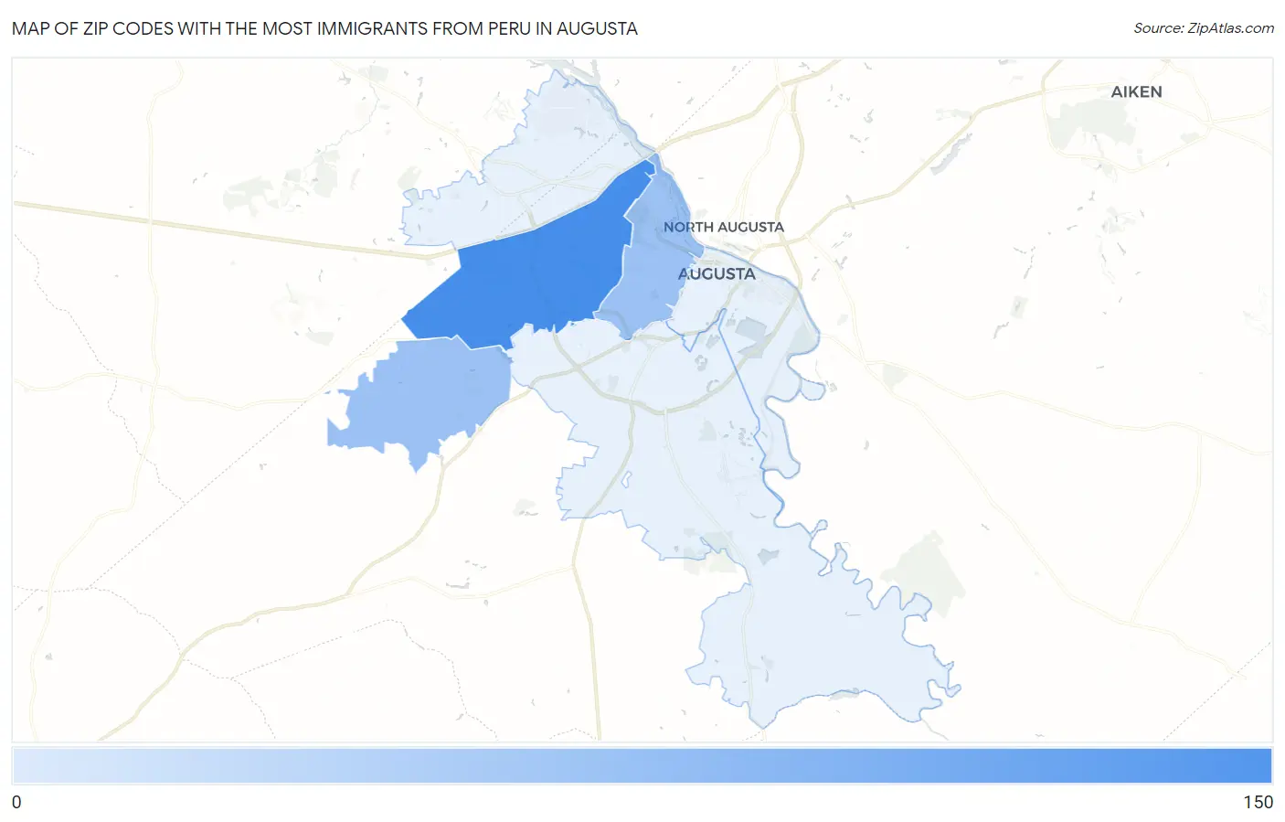 Zip Codes with the Most Immigrants from Peru in Augusta Map