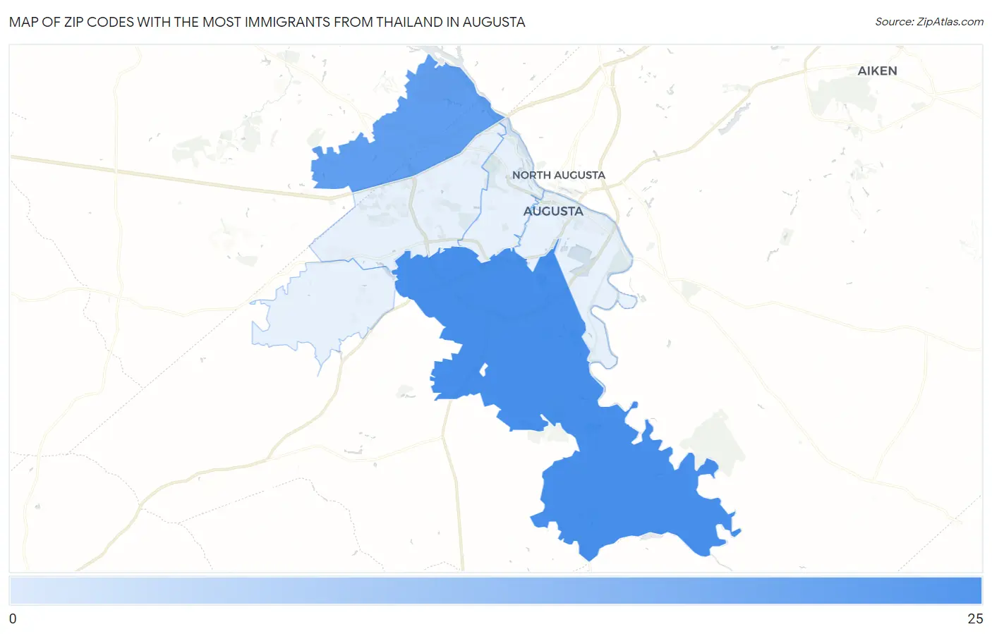 Zip Codes with the Most Immigrants from Thailand in Augusta Map