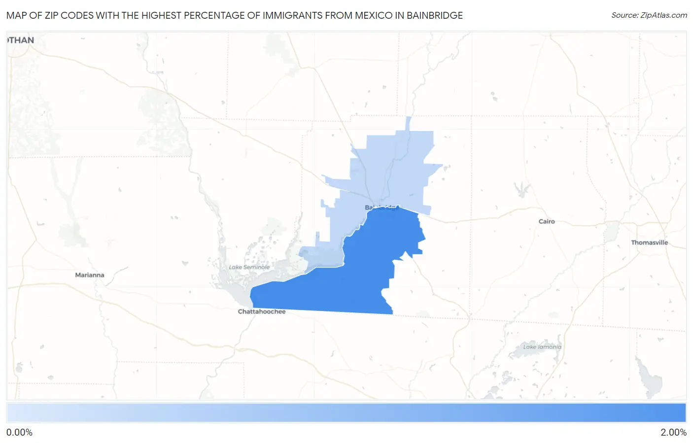 Zip Codes with the Highest Percentage of Immigrants from Mexico in Bainbridge Map