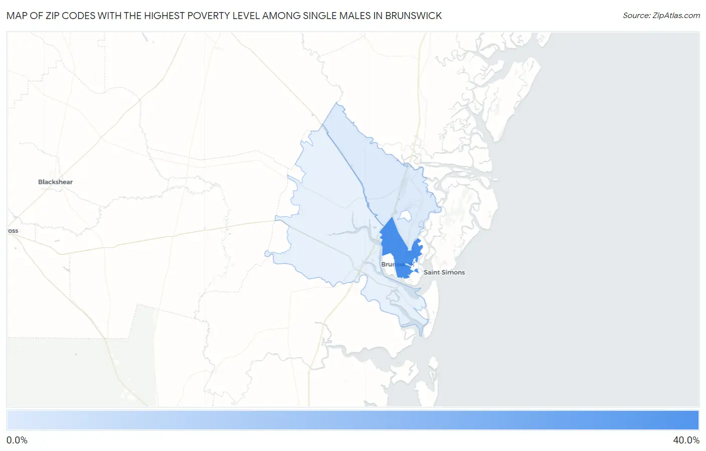 Zip Codes with the Highest Poverty Level Among Single Males in Brunswick Map