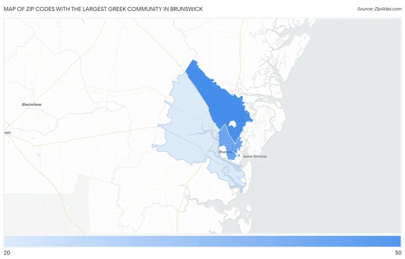 Zip Codes with the Largest Greek Community in Brunswick Map